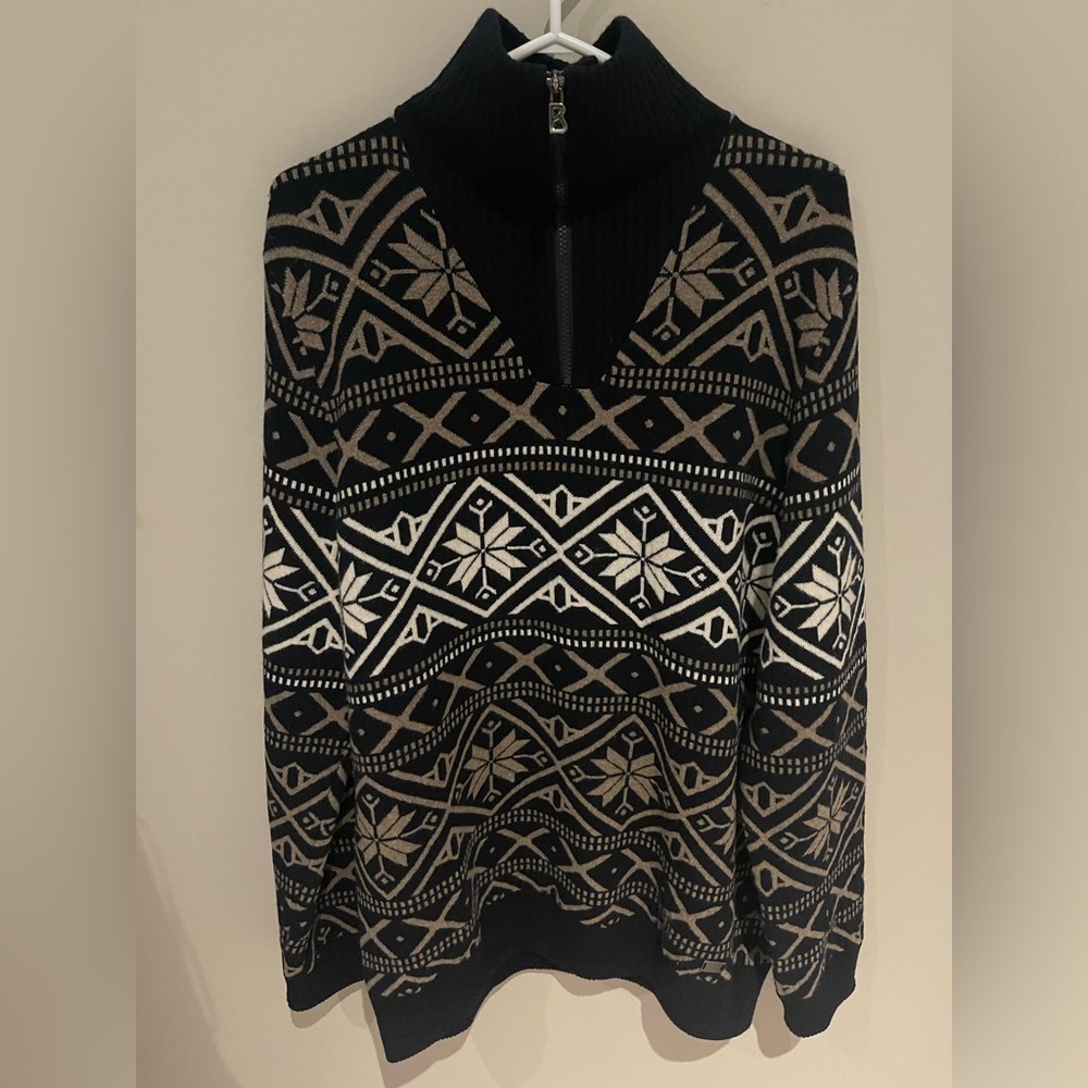 Bogner Norwegian 1/4 zip navy/black merino wool sweater